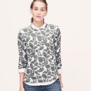 Loft Crew Neck White & Grey Ivy Pattern Sweater